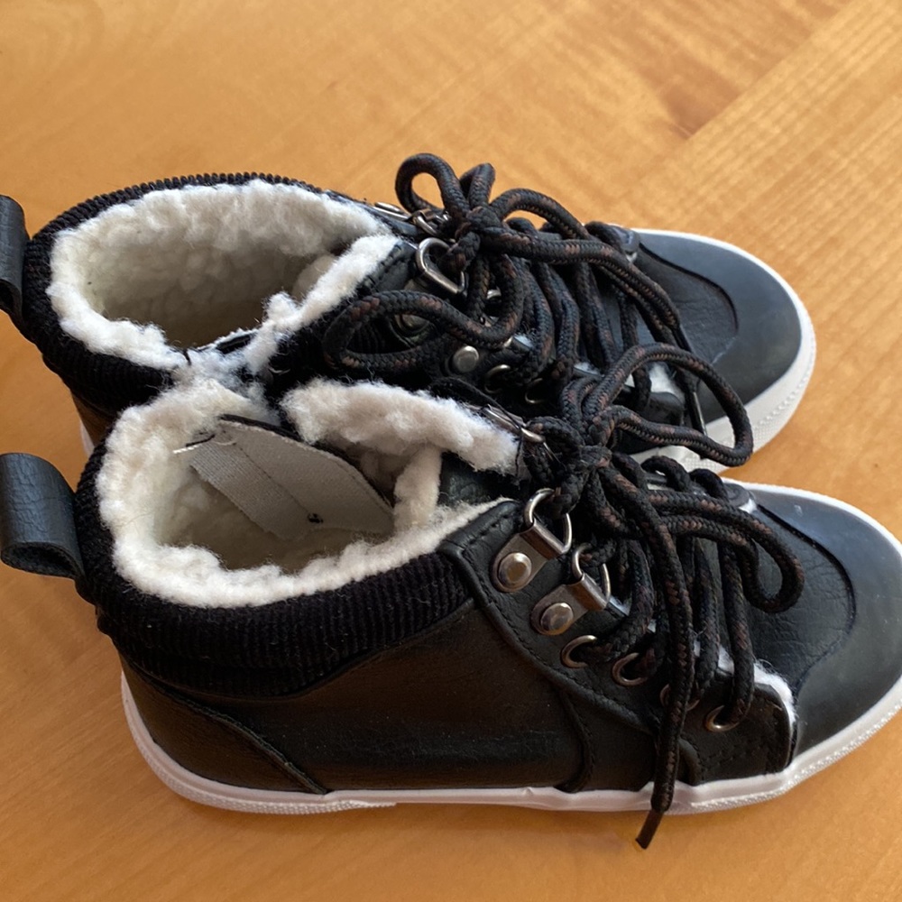 Boys Fur lined Warm Ankle Snow Boots faux Leather Shoes size 12